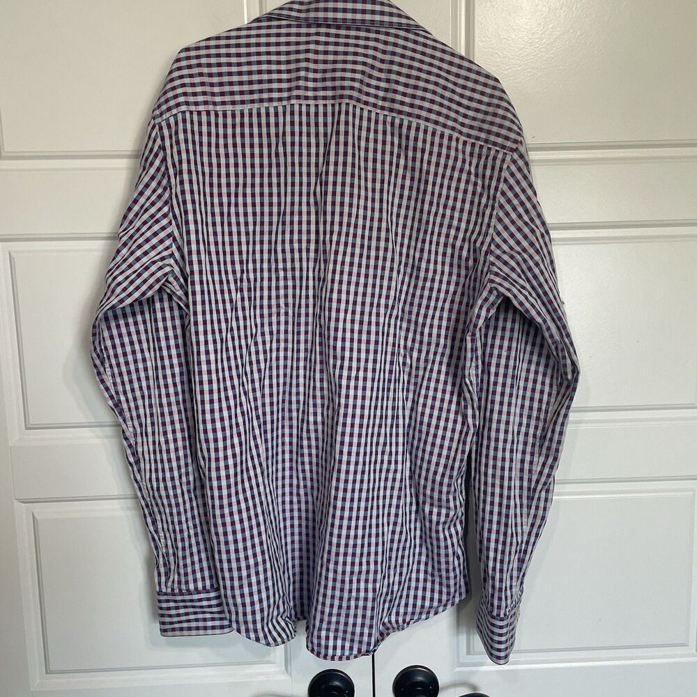 Bugatchi Button Down Shirt Mens XL Blue Pink Gingham Shaped Fit Cotton LS - Picture 6 of 9